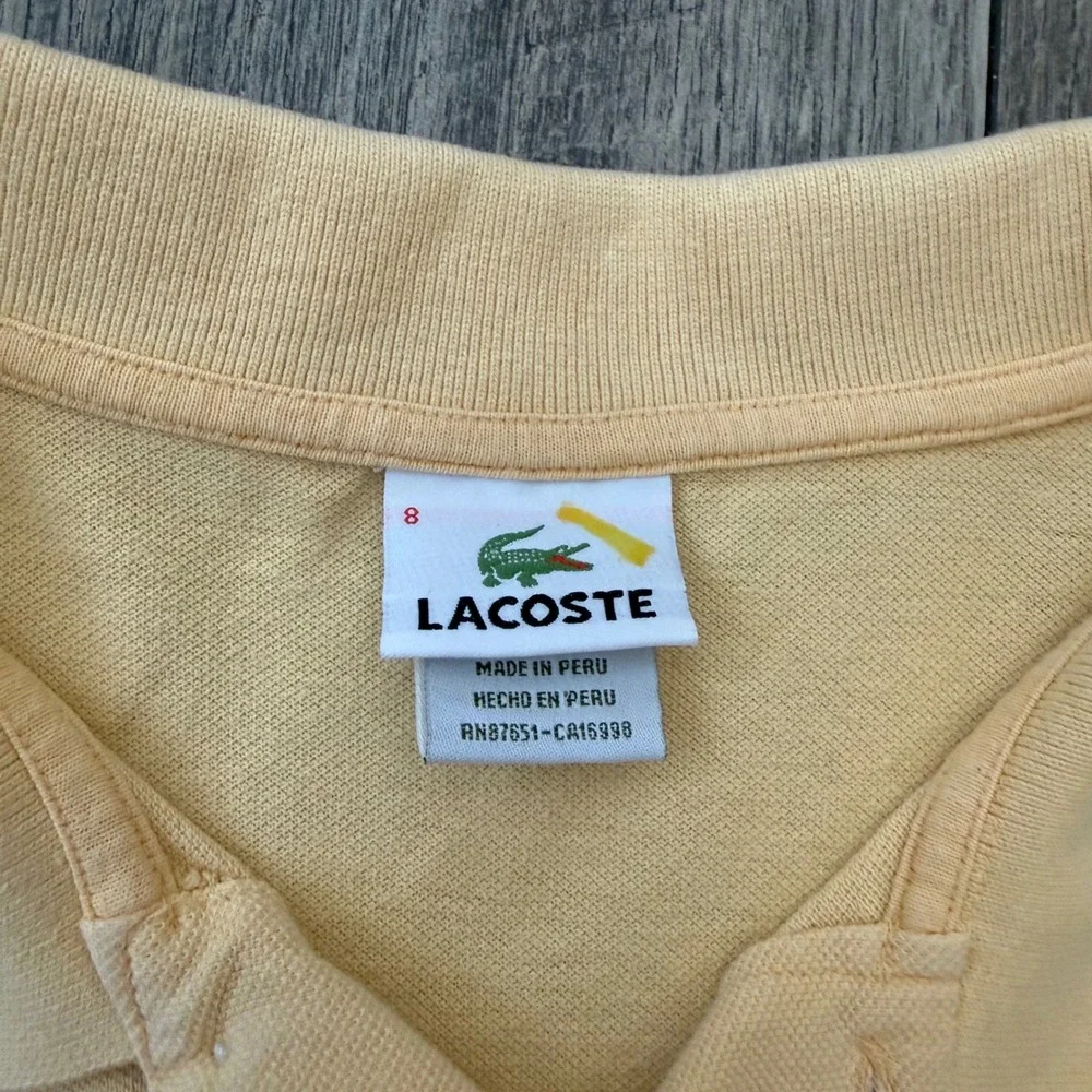 Lacoste Mens Linen Cotton Polo Shirt Size 8 XXL Pastel Yellow Short Sleeve Logo